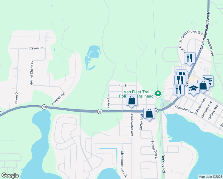 map of restaurants, bars, coffee shops, grocery stores, and more near 730 3rd Street in Polk City