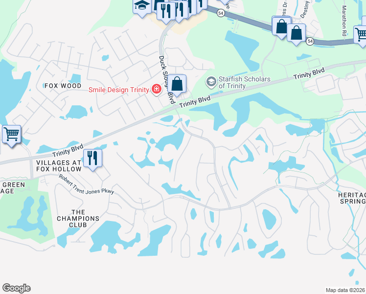 map of restaurants, bars, coffee shops, grocery stores, and more near 1543 Morning Rose Pl in Trinity