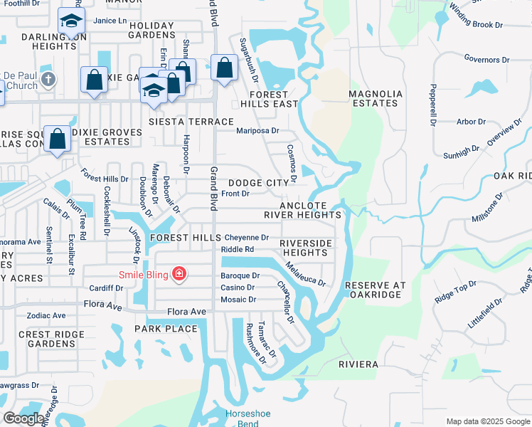 map of restaurants, bars, coffee shops, grocery stores, and more near 5648 Golden Nugget Drive in Holiday