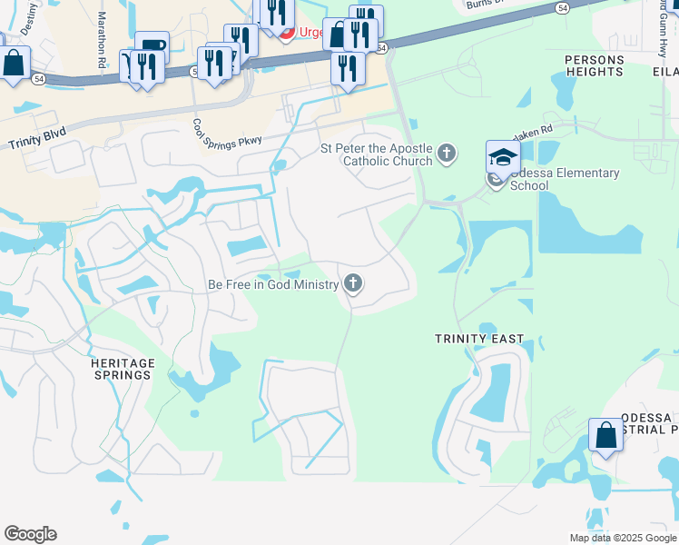 map of restaurants, bars, coffee shops, grocery stores, and more near 1626 Imperial Key Drive in Trinity