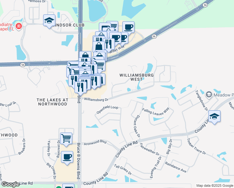 map of restaurants, bars, coffee shops, grocery stores, and more near 28300 International Drive in Zephyrhills