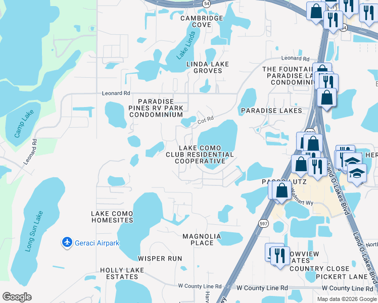 map of restaurants, bars, coffee shops, grocery stores, and more near 1705 Mary Lane in Lutz