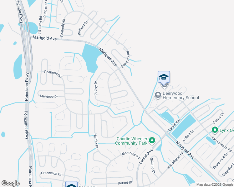 map of restaurants, bars, coffee shops, grocery stores, and more near 39 Coventry Court in Kissimmee
