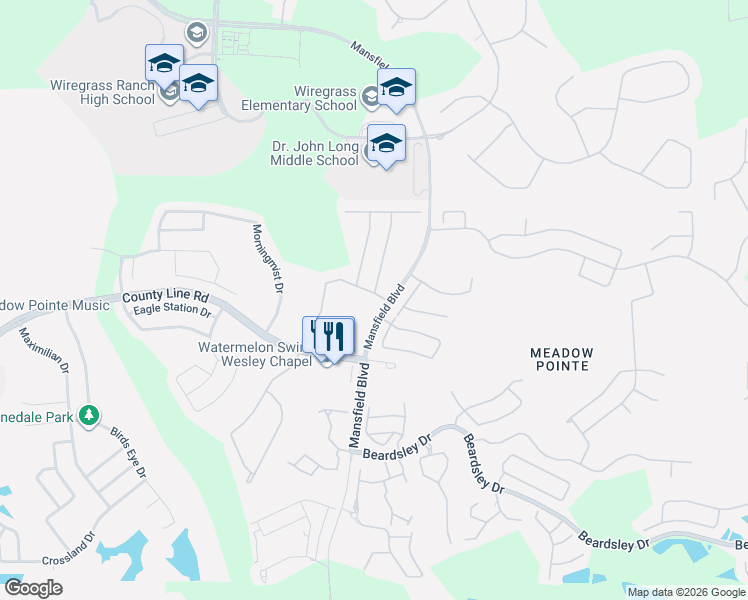 map of restaurants, bars, coffee shops, grocery stores, and more near 1910 Sassafras Drive in Zephyrhills