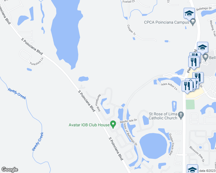 map of restaurants, bars, coffee shops, grocery stores, and more near 4039 Navigator Way in Kissimmee