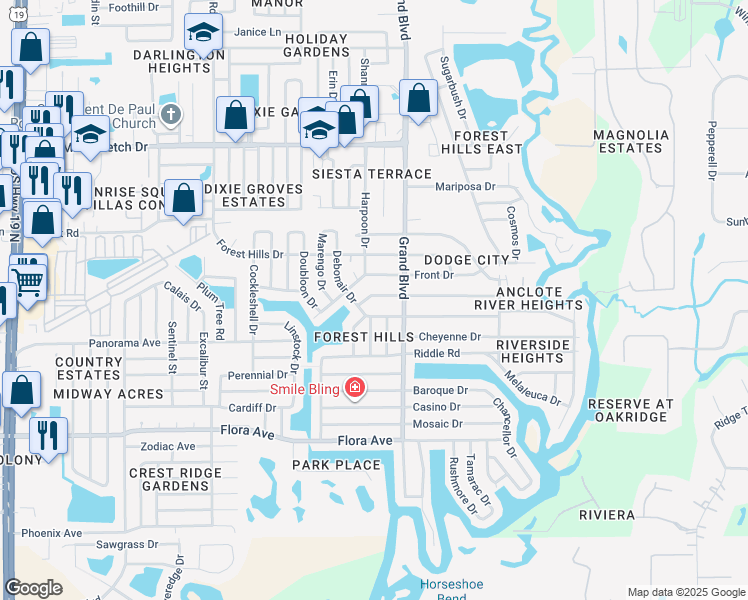 map of restaurants, bars, coffee shops, grocery stores, and more near 5402 Golden Nugget Drive in Holiday