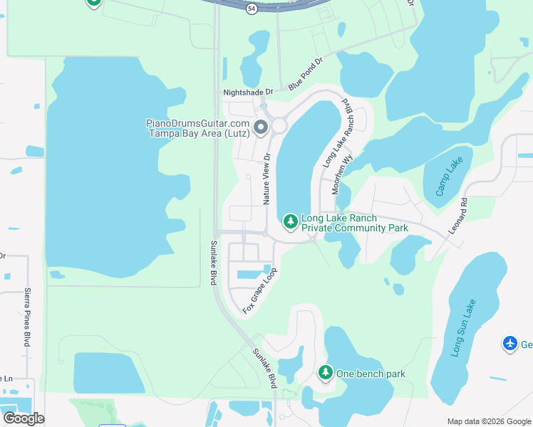 map of restaurants, bars, coffee shops, grocery stores, and more near Nature View Drive in Lutz