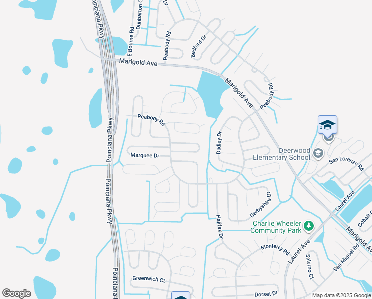 map of restaurants, bars, coffee shops, grocery stores, and more near 212 Canterbury Court in Kissimmee