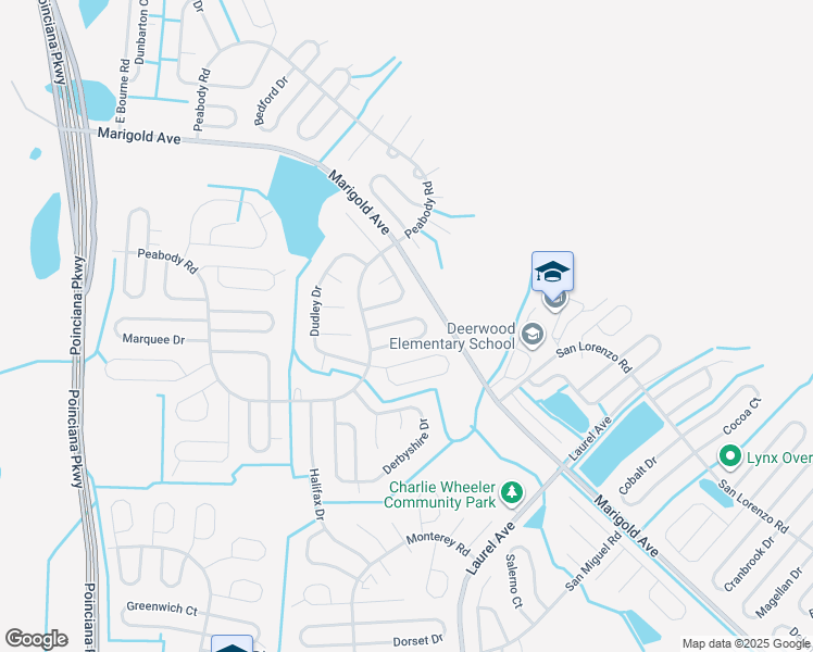 map of restaurants, bars, coffee shops, grocery stores, and more near 35 Coventry Court in Kissimmee