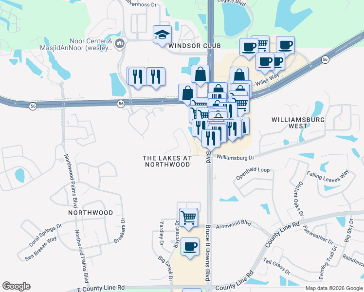 map of restaurants, bars, coffee shops, grocery stores, and more near 27631 Sky Lake Circle in Wesley Chapel
