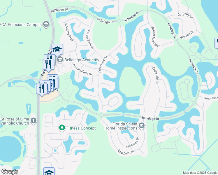 map of restaurants, bars, coffee shops, grocery stores, and more near 2620 Lookout Lane in Kissimmee