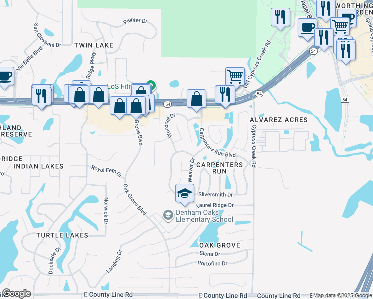 map of restaurants, bars, coffee shops, grocery stores, and more near 1741 Spinning Wheel Drive in Lutz