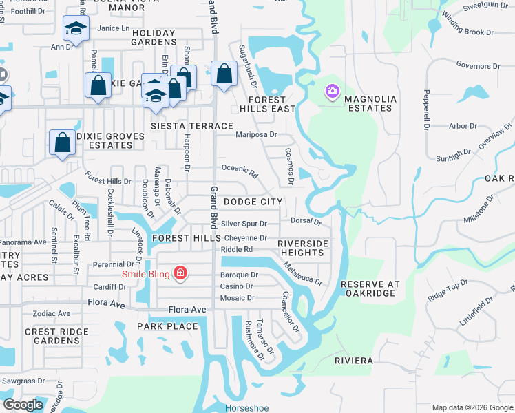 map of restaurants, bars, coffee shops, grocery stores, and more near 5648 Golden Nugget Drive in Holiday
