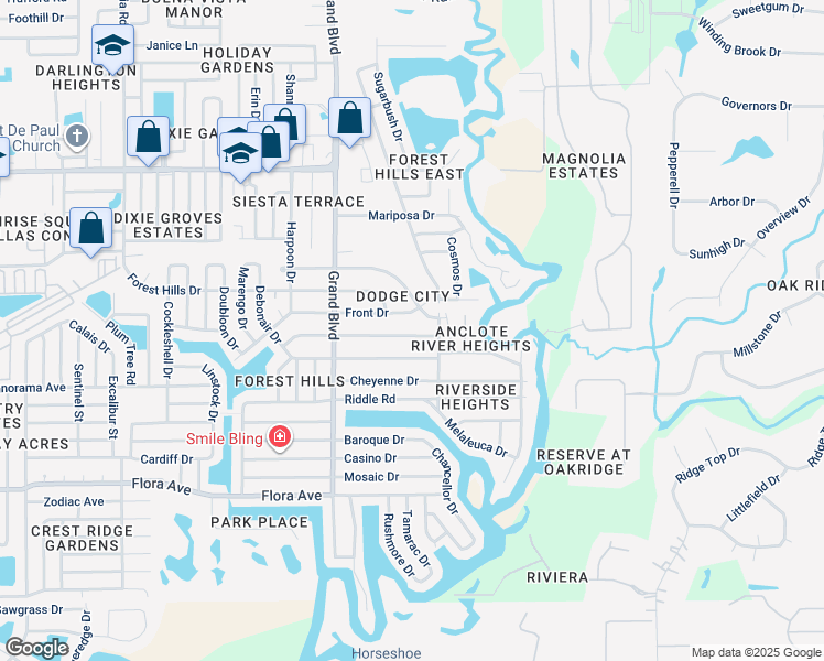 map of restaurants, bars, coffee shops, grocery stores, and more near 5648 Golden Nugget Drive in Holiday