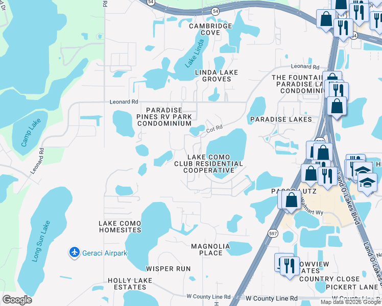 map of restaurants, bars, coffee shops, grocery stores, and more near 1735 Dorothy Boulevard in Lutz