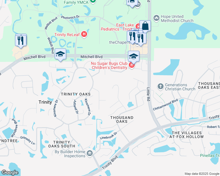 map of restaurants, bars, coffee shops, grocery stores, and more near 1652 Tawnyberry Court in New Port Richey