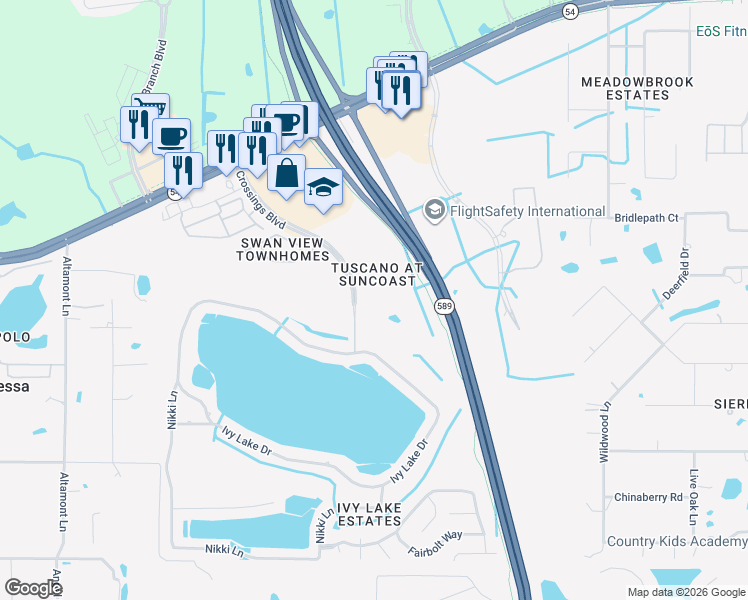 map of restaurants, bars, coffee shops, grocery stores, and more near 1640 Villa Capri Circle in Odessa