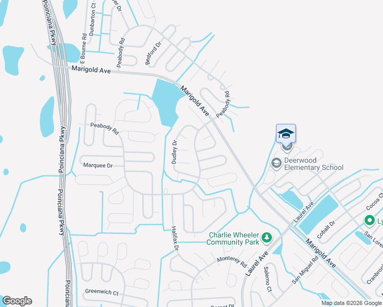 map of restaurants, bars, coffee shops, grocery stores, and more near 115 Dundee Lane in Kissimmee