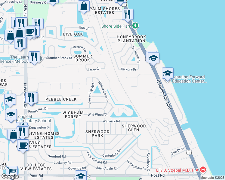 map of restaurants, bars, coffee shops, grocery stores, and more near 2290 Summer Brook Street in Melbourne