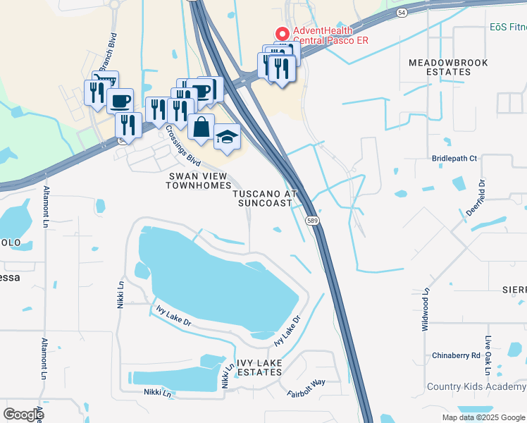 map of restaurants, bars, coffee shops, grocery stores, and more near 1710 Villa Capri Circle in Odessa