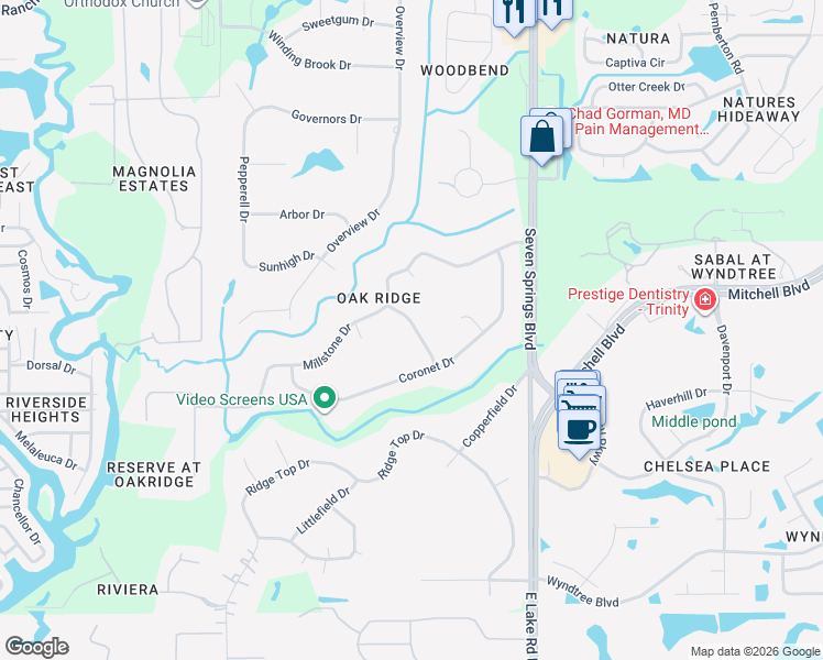 map of restaurants, bars, coffee shops, grocery stores, and more near 1638 Belltower Drive in New Port Richey