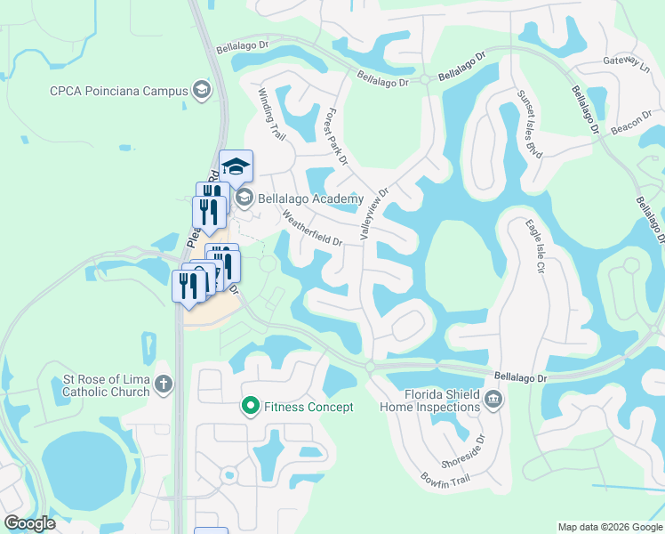 map of restaurants, bars, coffee shops, grocery stores, and more near 3710 Willowsbrook Way in Kissimmee