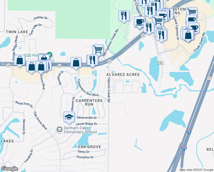 map of restaurants, bars, coffee shops, grocery stores, and more near 1810 Kettler Drive in Lutz