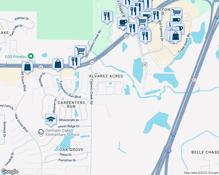 map of restaurants, bars, coffee shops, grocery stores, and more near 1810 Trimblestone Drive in Lutz