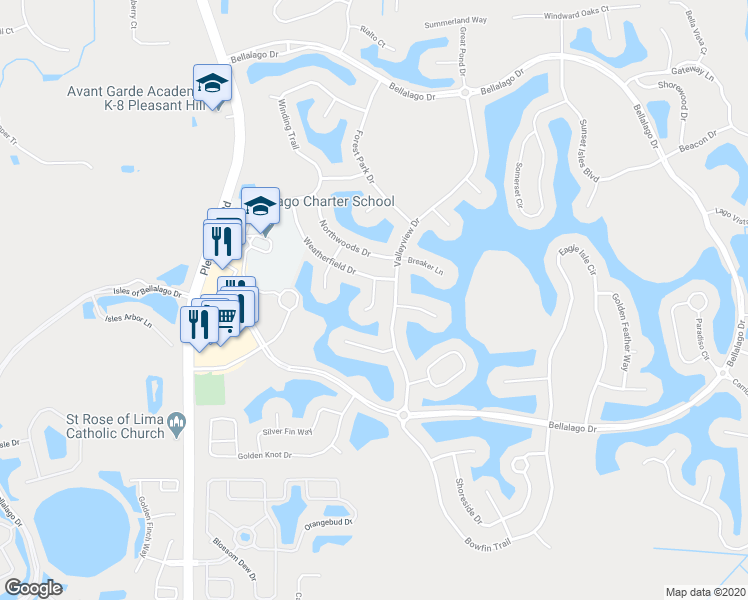 map of restaurants, bars, coffee shops, grocery stores, and more near 3710 Willowsbrook Way in Kissimmee