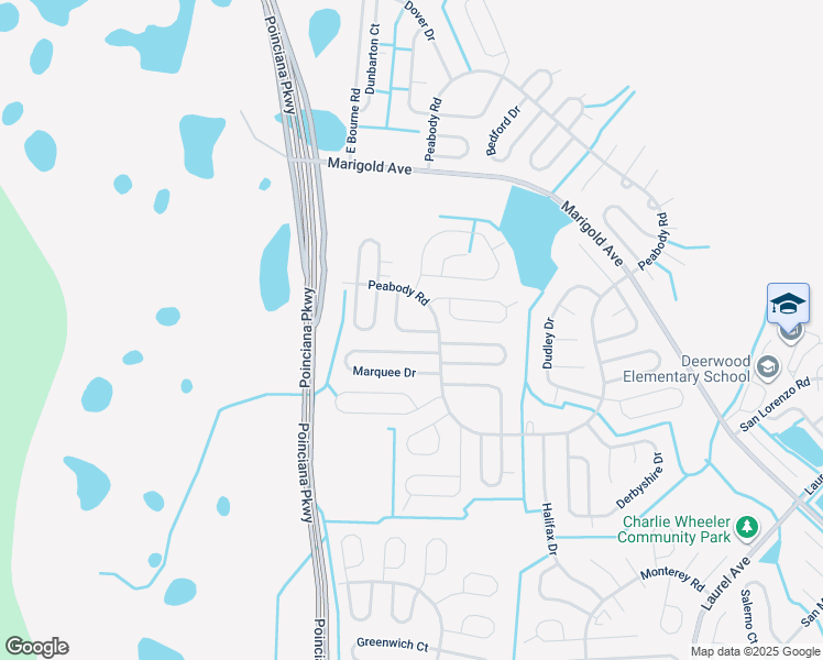 map of restaurants, bars, coffee shops, grocery stores, and more near 1020 Mayfair Place in Kissimmee