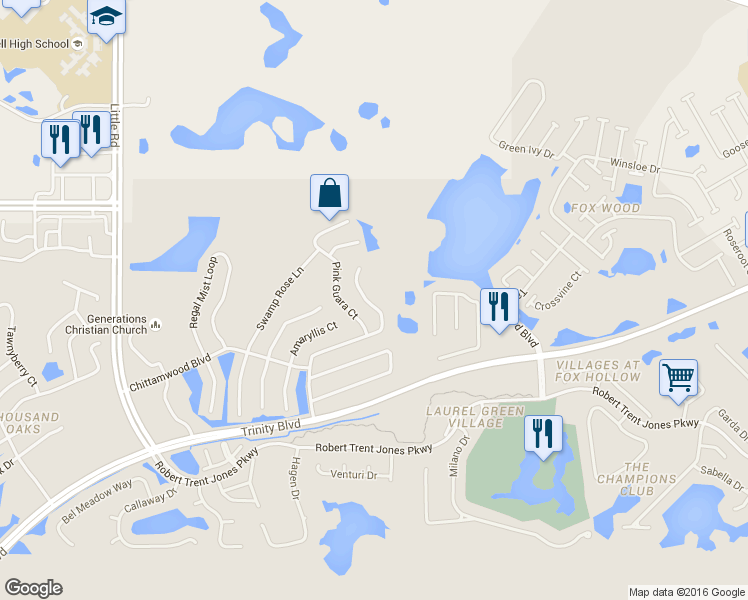 map of restaurants, bars, coffee shops, grocery stores, and more near 1742 Sweetspire Dr in Trinity