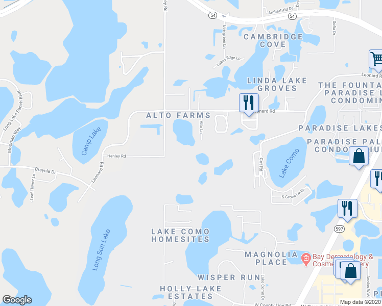 map of restaurants, bars, coffee shops, grocery stores, and more near 1741 Alto Lane in Lutz