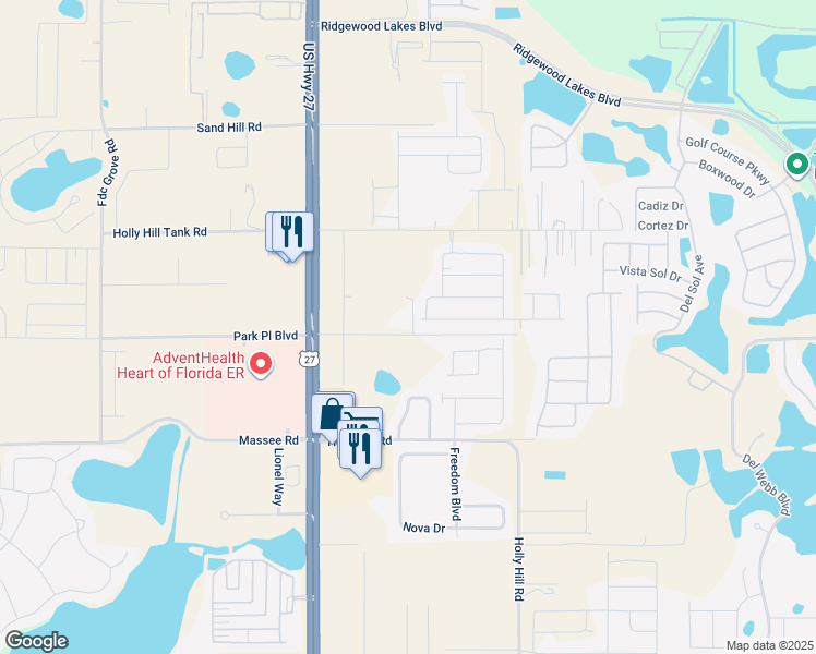 map of restaurants, bars, coffee shops, grocery stores, and more near 2012 Holly Hill Fruit Road in Davenport