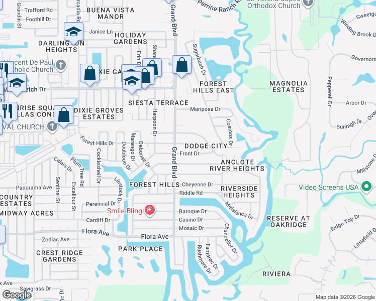 map of restaurants, bars, coffee shops, grocery stores, and more near in Holiday