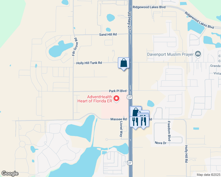 map of restaurants, bars, coffee shops, grocery stores, and more near 104 Park Place Boulevard in Davenport