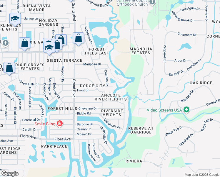 map of restaurants, bars, coffee shops, grocery stores, and more near 5810 Corkwood Court in Holiday