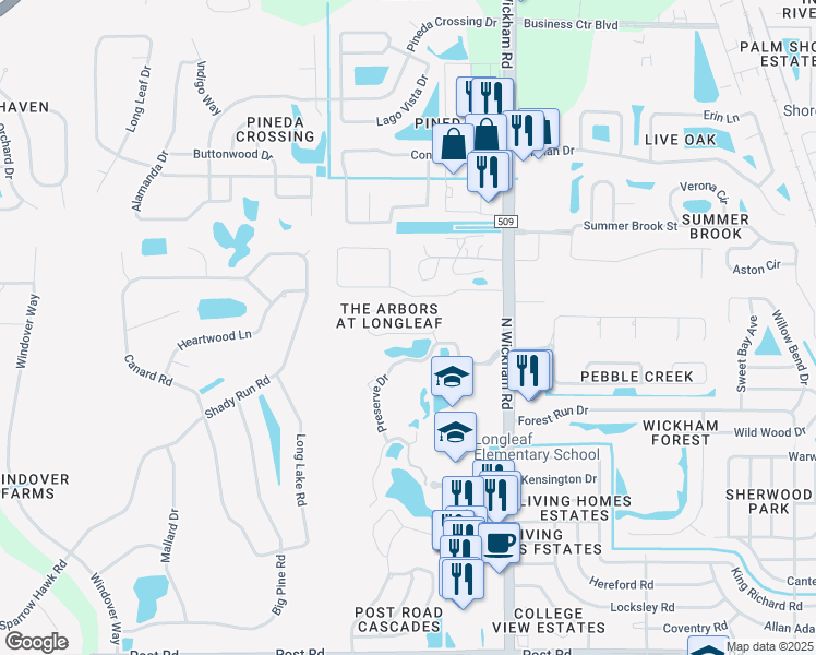 map of restaurants, bars, coffee shops, grocery stores, and more near 3267 Arden Circle in Melbourne