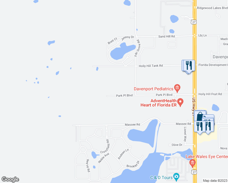 map of restaurants, bars, coffee shops, grocery stores, and more near 102 Park Place Boulevard in Davenport