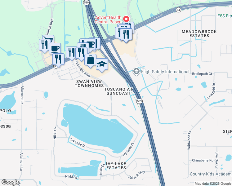map of restaurants, bars, coffee shops, grocery stores, and more near 1710 Villa Capri Circle in Odessa