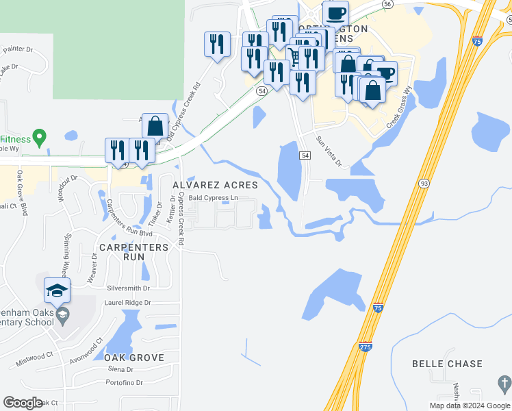 map of restaurants, bars, coffee shops, grocery stores, and more near 1790 Bearberry Circle in Lutz