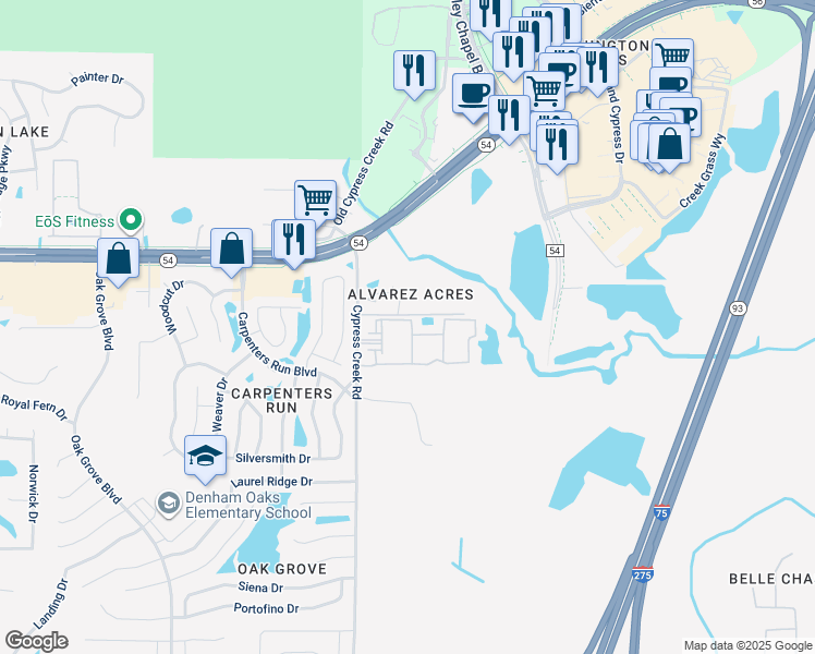 map of restaurants, bars, coffee shops, grocery stores, and more near 1950 Sweetbroom Circle in Lutz