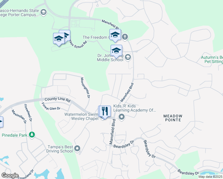 map of restaurants, bars, coffee shops, grocery stores, and more near 1817 Echo Pond Place in Wesley Chapel