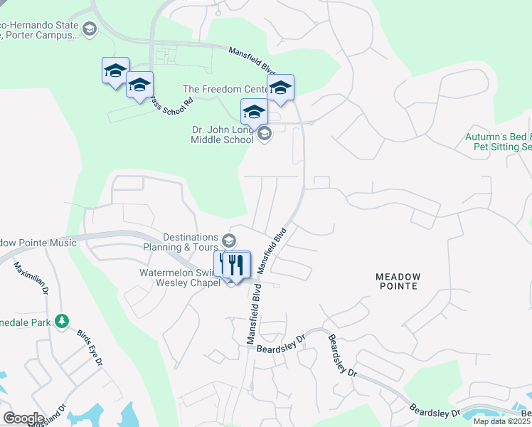 map of restaurants, bars, coffee shops, grocery stores, and more near 1817 Echo Pond Place in Wesley Chapel