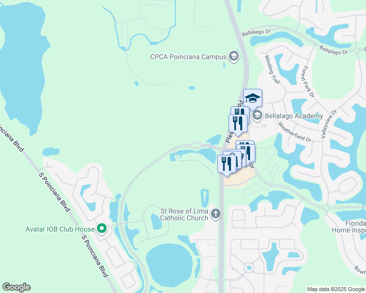 map of restaurants, bars, coffee shops, grocery stores, and more near 3700 Pleasant Hill Road in Kissimmee