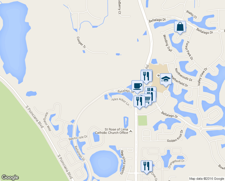 map of restaurants, bars, coffee shops, grocery stores, and more near 3700 Pleasant Hill Road in Kissimmee
