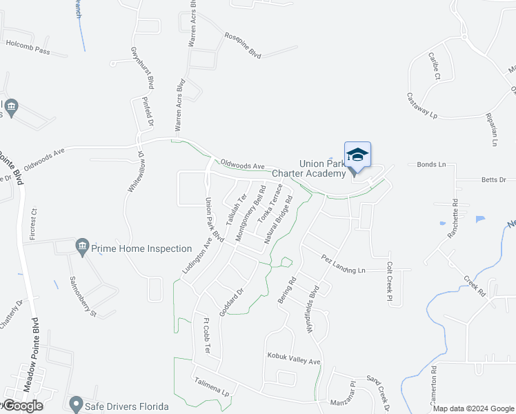 map of restaurants, bars, coffee shops, grocery stores, and more near 1858 Montgomery Bell Road in Wesley Chapel