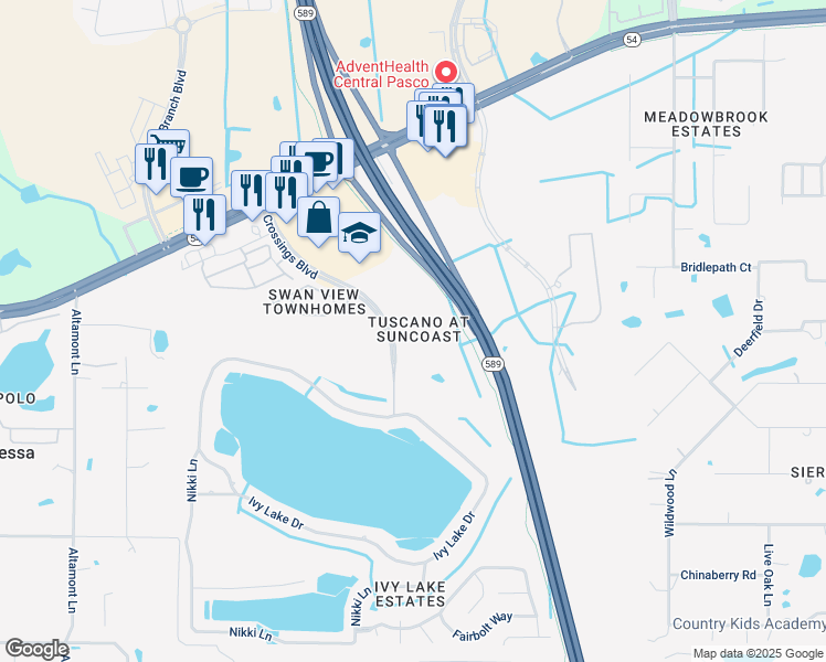 map of restaurants, bars, coffee shops, grocery stores, and more near 1710 Villa Capri Circle in Odessa