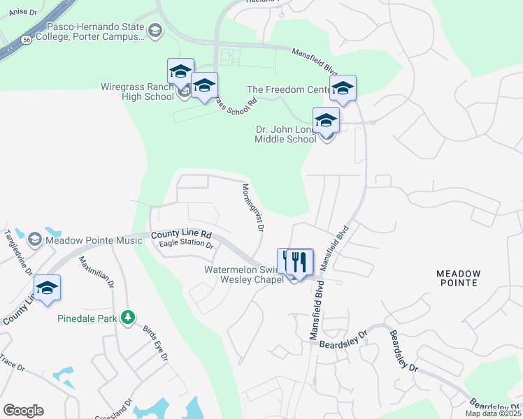 map of restaurants, bars, coffee shops, grocery stores, and more near 29959 Morningmist Drive in Zephyrhills