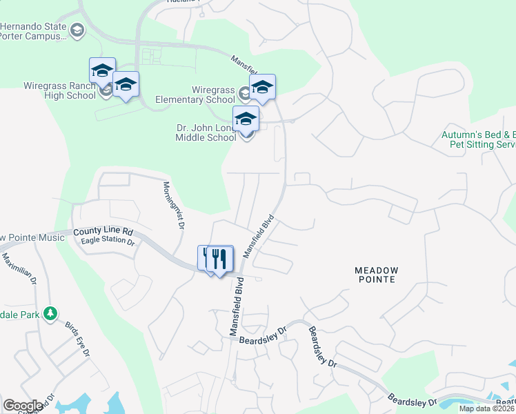 map of restaurants, bars, coffee shops, grocery stores, and more near 1828 Ravenridge Street in Zephyrhills