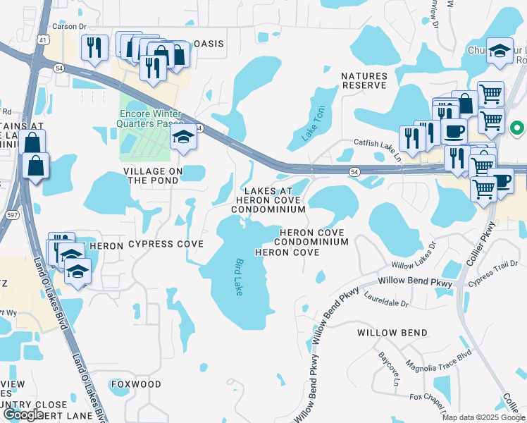 map of restaurants, bars, coffee shops, grocery stores, and more near 1711 Hammocks Avenue in Lutz